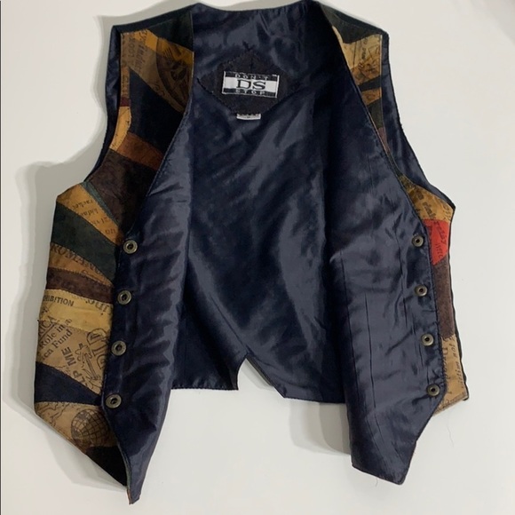 Vintage DS Don’t Stop western Leather Newsprint Vest medium patchwork women’s - Picture 6 of 7